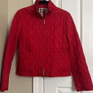 Burberry Nova Check Lining Red Quilted Zipper Jacket Small Made in England